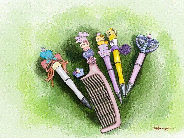 요즘 인기 상종가인 볼펜 꾸미기(볼꾸) 제품이다. /그림=홍미옥, 아이패드로 그림