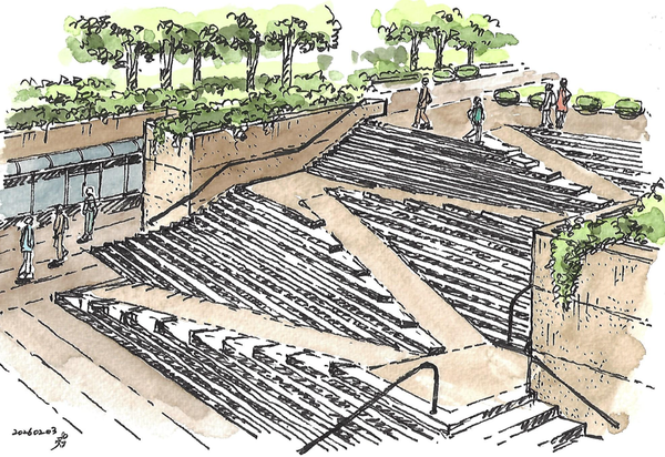 위험하기 짝이 없는 캐나다 롭슨광장의 계단과 경사로 /그림=손웅익