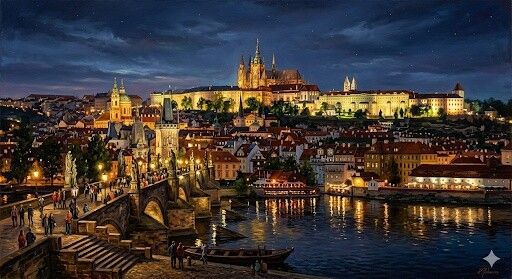 Gemini 도움으로 만든 이미지. 블타바강에서 바라본 프라하성