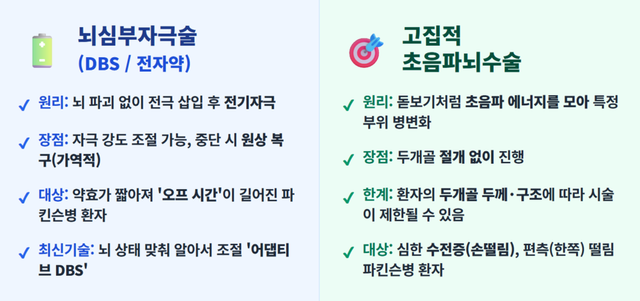 기사 내용을 기반으로 정리한 뇌심부자극술과 고집적초음파뇌수술 개념 /구글 제미나이로 재구성