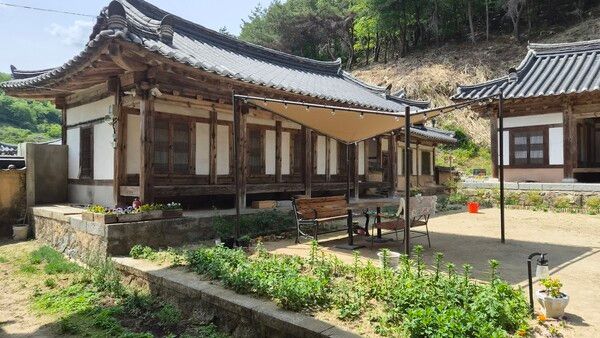 연당고택의 차양 아래. 한국식 허쉬피탈리티는 이미 마당에 있었다. /김성주