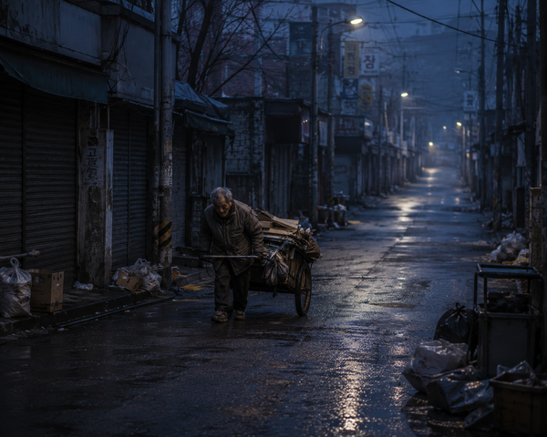 새벽녘 폐지를 줍는 할아버지. AI로 생성한 이미지임 /챗GPT 
