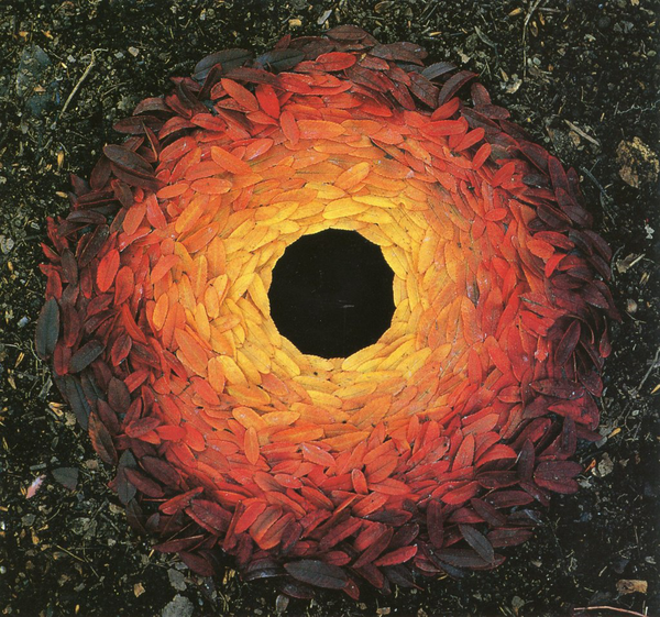 ‘Rowan and Hole’ (1987) by Andy Goldsworthy. /Courtesy of Sojourn- art.comRowan leaves around a hole, made on a sunny day in the shade, Yorkshire Sculpture Park, West Bretton October 25, 1987.