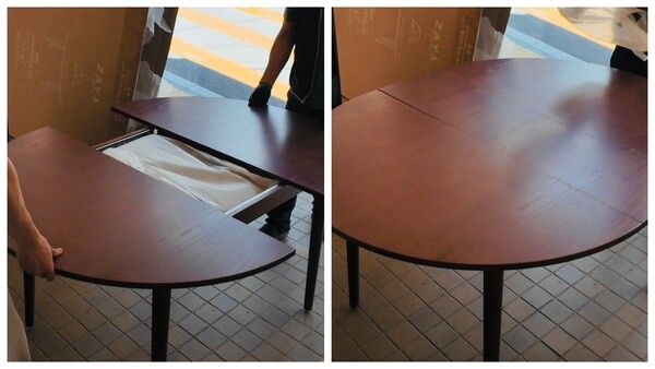 숨겨진 상판이 있어 원형을 타원형으로 확장해 사용할 수 있다. /권혁주&nbsp;
