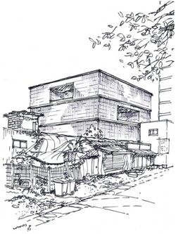 용산 뒷골목에서 바라 본 아모레퍼시픽 사옥 /그림=손웅익