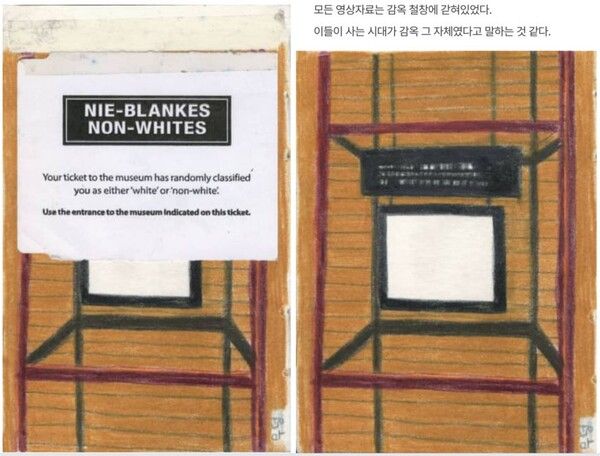 입장권과 뮤지엄 내부 영상 화면 디스플레이 /일러스트=윤마디
