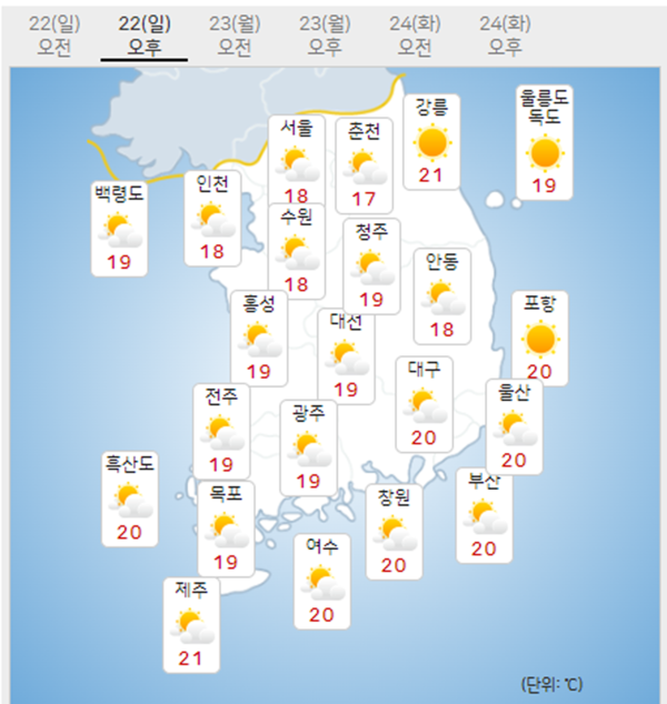 22일 오늘날씨예보 (기상청 제공)