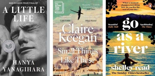 왼쪽부터 리틀 라이프, 이처럼 사소한 것들, 흐르는 강물처럼의 원서 / 예스24 제공