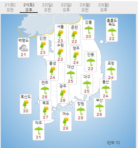 21일 날씨예보 (사진=기상청 제공)