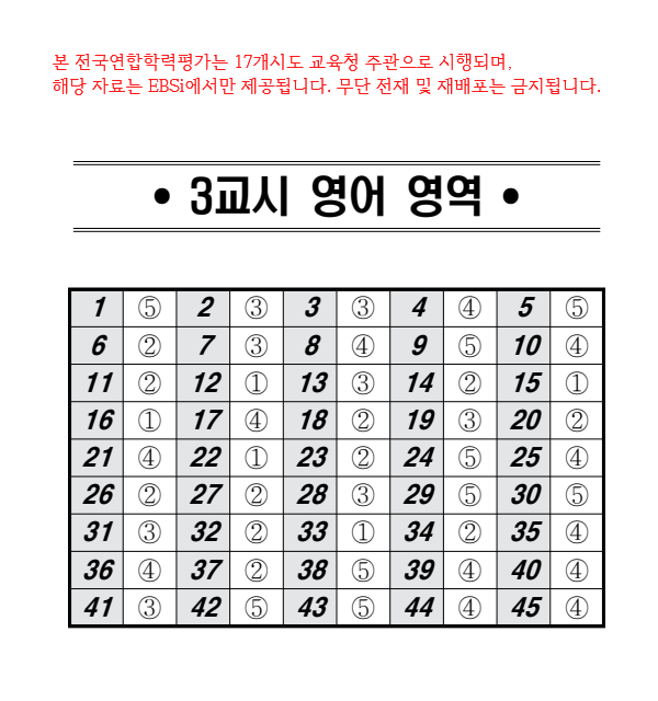 2025년 10월 모의고사 고2 영어영역 정답지 / ebsi 제공