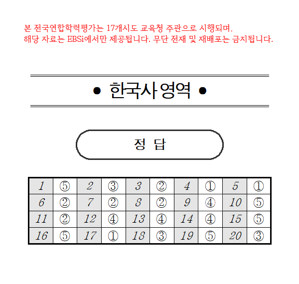 2025년 10월 모의고사 고3 한국사 정답지 / ebsi 제공