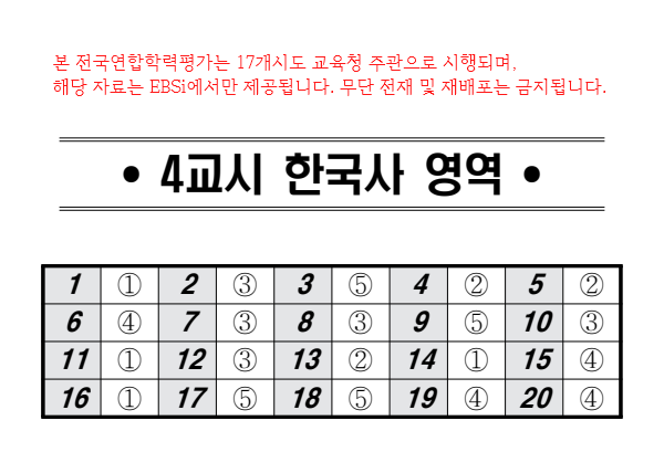 2025년 10월 모의고사 고1 한국사 정답지 / ebsi 제공