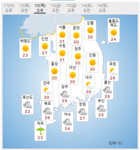 12일 날씨 (사진=기상청 제공)