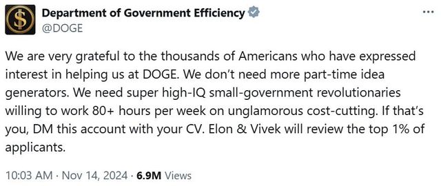 머스크, '정부효율부' 구인 나서…