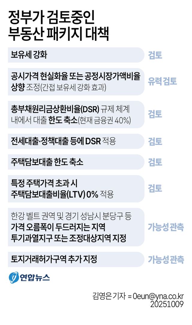 부동산 패키지 대책 검토…'공시가·공정비율' 보유세 강화 무게[연합뉴스]