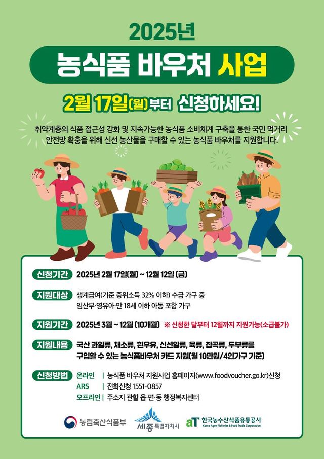 '취약계층&nbsp;농산물 구입 지원'…세종시, 농식품 바우처 제공[연합뉴스]