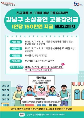 강남구, 신규 채용 소상공인에 1인당 150만원&nbsp;고용장려금[연합뉴스]