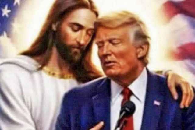 '예수&nbsp;행세 논란' 트럼프, 이번엔&nbsp;예수에 안긴 이미지 SNS 올려[연합뉴스]