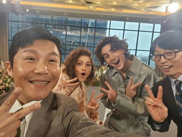 티모시 샬라메, 젠데이아 콜먼이 '유퀴즈' 녹화에 참석했다. (사진 출처 : 조세호 SNS)