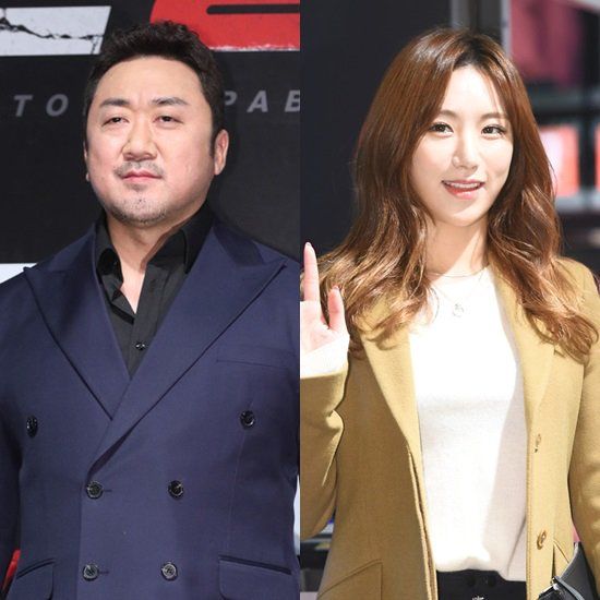 5월에 결혼을 앞둔 마동석 예정화 부부. 수트 차림의 마동석(좌)과 베이지색 자켓을 걸친 예정화(우)