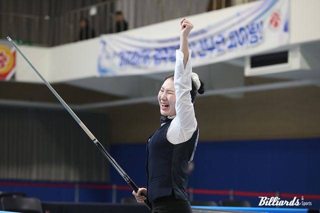 포켓10볼 여자부 1위에 오른 진혜주(광주). 사진=목포/이용휘 기자
