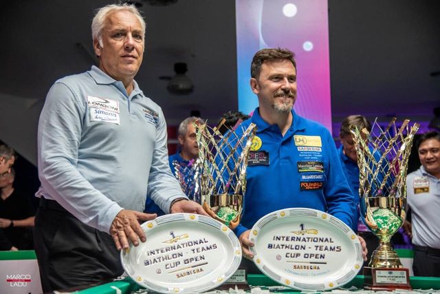 이탈리아에서 열린 '국제 바이애슬론 팀컵 오픈'에서 우승한 마르코 자네티(왼쪽)와 미켈란젤로 아니엘로.&nbsp; &nbsp;사진=FISBB 제공