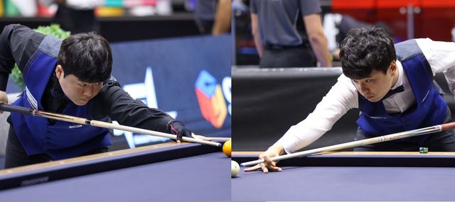 두 선수가 오는 11일 시작되는 '제104회 전국체전' 당구 종목 1쿠션과 3쿠션 경기에서 진검승부를 벌인다. 11일 오전 11시 30분에 시작하는 1쿠션 첫 경기(16강전)부터 김행직과 조명우가 대결하고, 13일에는 3쿠션 8강에서 맞붙을 가능성이 크다.&nbsp; 사진=빌리어즈앤스포츠 DB