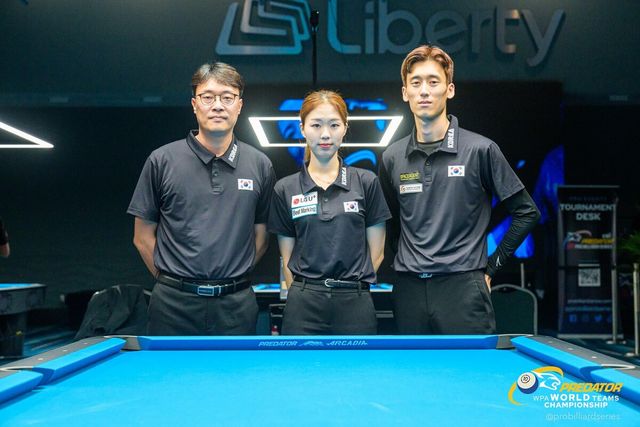 푸에르토리코에서 열린 '팀챔피언십'과 '남녀 오픈대회'에서 오랜만에 성적을 올린 한국 포켓볼 대표팀. 왼쪽부터 하민욱, 서서아, 권호준.&nbsp; 사진=PBS 제공