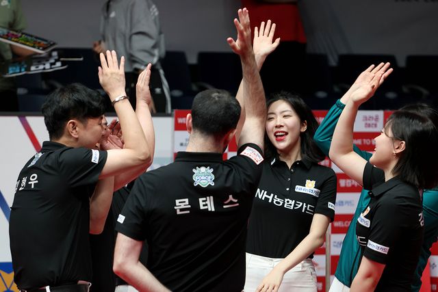 NH농협카드가 7일 차 경기에서 4-3으로 하나카드를 꺾고 3라운드 단독 선두로 올라섰다.&nbsp; 사진=PBA 제공