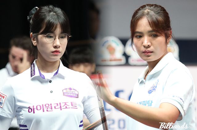 6세트에 대결하는 이미래(왼쪽)와 스롱 피아비(오른쪽).