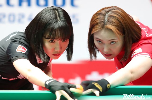 8일 차 우승이 걸린 승부처에서 맞붙는 웰컴저축은행의 최혜미(왼쪽)와 SK렌터카 강지은(오른쪽).