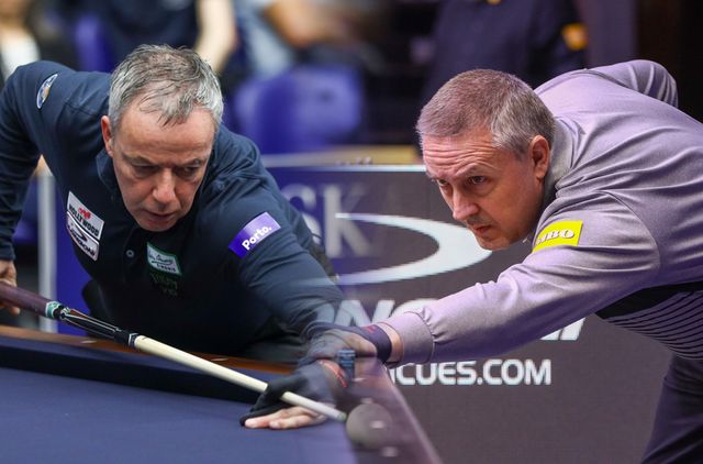 딕 야스퍼스(왼쪽)와 프레데리크 쿠드롱(오른쪽)이 '베겔 3쿠션 당구월드컵 2024' 32강 조별리그전에서 두 번째 맞대결을 벌인다.&nbsp; 사진=SOOP 제공)