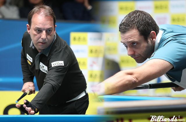 '스페인 탑건' 다니엘 산체스(왼쪽)와 하비에르 팔라손(오른쪽)이 5차 투어 '휴온스 PBA 챔피언십 2024' 32강에 진출했다.&nbsp; 사진=고양/이용휘 기자