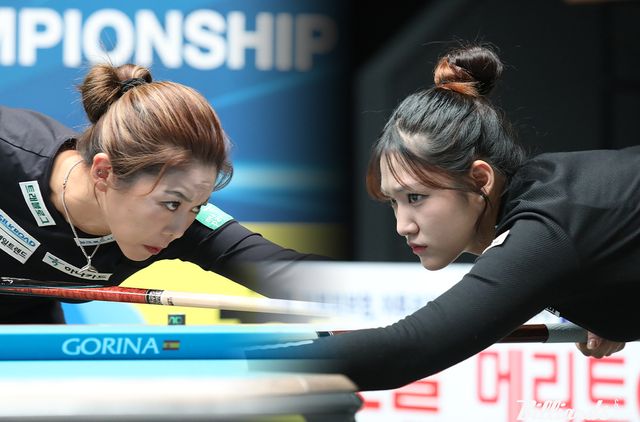 여자 프로당구 24-25시즌 5차 투어 '휴온스 LPBA 챔피언십 2024' 8강에 투어 챔피언 3명과 도전자 5명이 올라왔다. 대진표 상 도전자 2명은 준결승에서 만나고, 결승 한 자리를 예약한 상태이기 때문에 이번 대회에서 새로운 챔피언의 탄생을 기대할 수 있게 됐다. 사진은 8강에 진출한 김가영(왼쪽)과 권발해(에스와이).&nbsp; 사진=고양/이용휘 기자