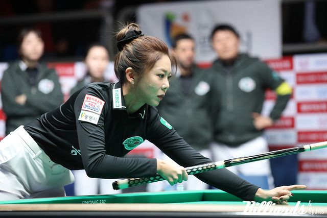 김가영이 팀리그 4라운드 여자 복식에서 3전 전승을 거둔 반면, 여자 단식에서는 2전 전패를 당하는 수모를 겪었다. 사진=광명/이용휘 기자