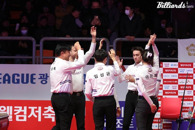 화이팅을 외치는 하이원리조트 선수들.