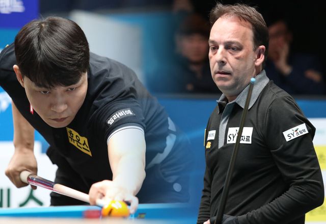 최성원(왼쪽)과 다니엘 산체스(오른쪽)가 6차 투어 128강에서 승부치기 끝에 어렵게 살아남았다.&nbsp; 사진=고양/이용휘 기자