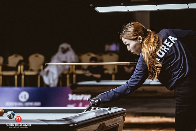 서서아와 이하린이 필리핀의 체스카 센테노에게 발목을 잡힌 가운데, 진혜주 역시 8강에서 패해 한국 국가대표의 '2024 아시아 여자 포켓10볼 선수권대회' 여정이 모두 끝났다. 사진=QBSF 제공