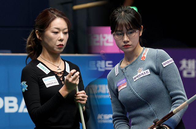 김가영(왼쪽)과 이미래(오른쪽)의 승부가 3년 2개월 22일 만에 7차 투어 '하이원리조트 챔피언십' 준결승에서 벌어진다.&nbsp; 사진=PBA 제공