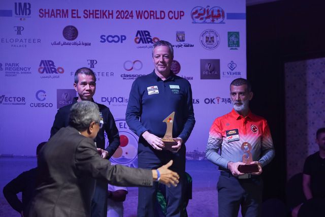 당구월드컵 시즌랭킹 입상자들. 왼쪽부터 2위 쩐뀌엣찌엔(베트남), 1위 딕 야스퍼스(네덜란드), 3위 타이푼 타슈데미르(튀르키예).