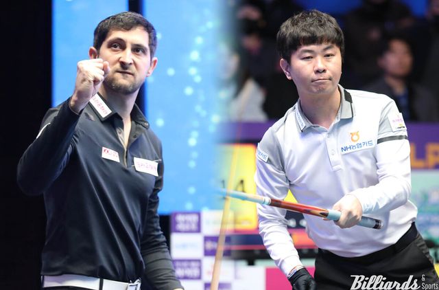 '언더독 돌풍' 김현우1(오른쪽)이 7차 투어 준결승에서 다비드 마르티네스(왼쪽)에게 져 아쉽게 결승 진출에 실패했다.&nbsp; 사진=PBA 제공