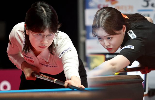 이미래(하이원리조트·왼쪽)와 김보미(NH농협카드)가 각각 C조와 G조 1위에 오르며 16강 진출에 성공했다.&nbsp; 사진=PBA 제공