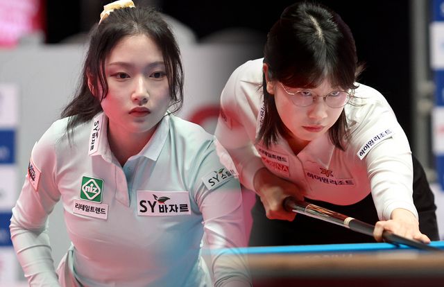 'SK렌터카 제주특별자치도 PBA-LPBA 월드챔피언십' 16강에 종합순위 1위로 오른 한지은(왼쪽)과 2위 이미래(오른쪽).&nbsp; 사진=PBA 제공&nbsp;