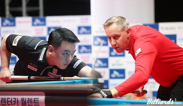 세트스코어 3-0의 완승을 거두고 4강에 오른 조재호와 에디 레펀스. 사진=제주/이용휘 기자