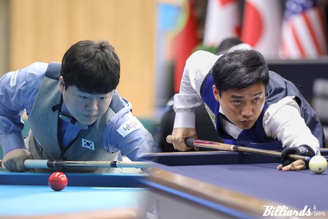 제12회 아시아캐롬선수권대회 1쿠션 첫 라운드인 16강에서 맞붙는 조명우와 차명종. 사진=빌리어즈앤스포츠 DB