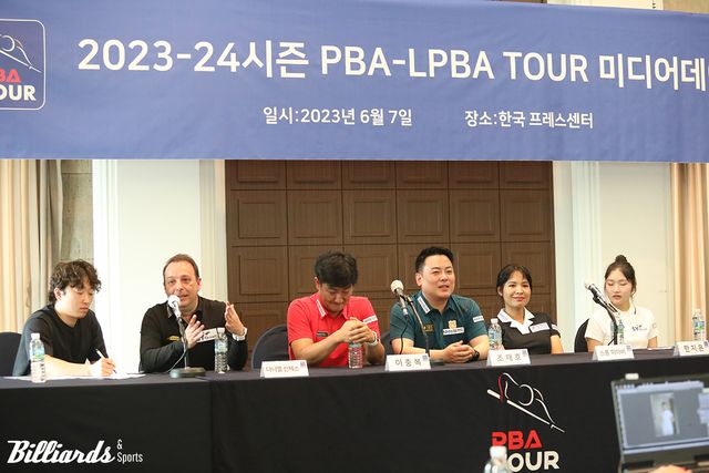 지난 시즌 개막전을 앞두고 미디어데이 행사에 참석한 선수들. 왼쪽부터 다니엘 산체스, 이충복, 조재호, 스롱 피아비, 한지은. 사진=빌리어즈앤스포츠 DB