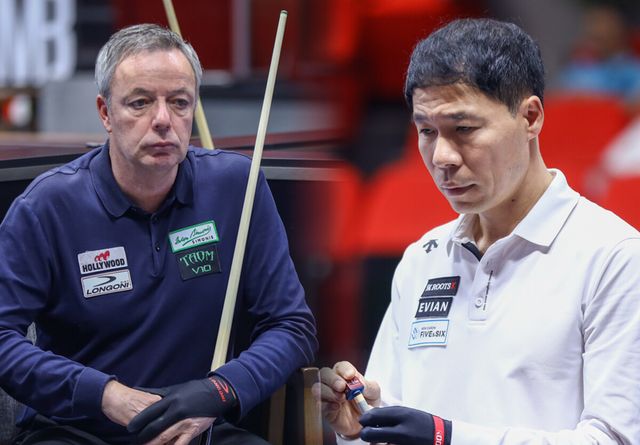 한국의 '3쿠션 베테랑' 허정한(경남)이 '당구의 신' 딕 야스퍼스(네덜란드)를 16강에서 꺾고 8강에 진출했다.&nbsp; &nbsp;사진=SOOP 제공