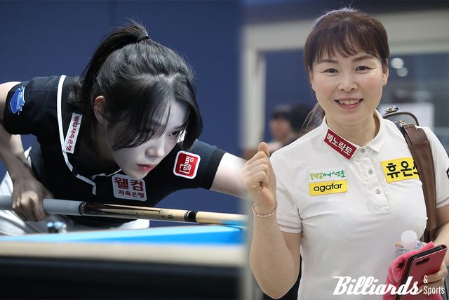 프로 데뷔 첫 무대에서 승리한 김도경(좌)과 정식 데뷔 시즌 첫 경기에서 2점대의 애버리지를 기록한 이신영(우). 사진=고양/이용휘 기자