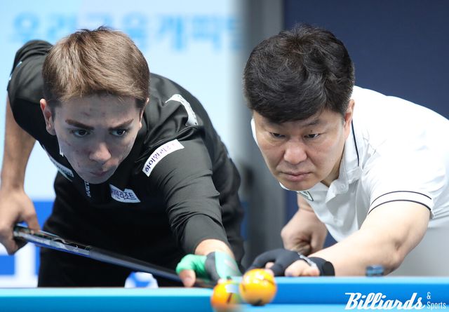 2차 투어 128강에서 대결하는 부라크 하샤시(하이원리조트)와 박명규(오른쪽).