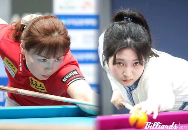 '여자 3쿠션 세계챔피언' 이신영(휴온스)은 '2007년생 최연소' 이효제(오른쪽)와 첫 경기를 치른다.